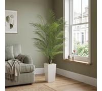 London Boutique 150Cm Artificial Areca Palm Tree 5Ft Faux Mini Palm Leaf With White Pot & Dried Moss - 1Pc