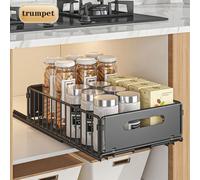 London Boutique 1Pc Pull Out Cabinet Organiser, Kitchen Cupboard Storage Shelf, Sliding Mesh Basket, No Drill, Carbon Steel, S