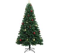 London Boutique 210Cm Pre-Lit Artificial Christmas Tree, Remote Control Lights, Hinged Pine Branches, Metal Stand, Green