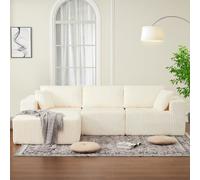 London Boutique 274 Cm Modular Sectional Sofa, 4 Piece L Shaped Corner Sofa, Movable Ottoman, Memory Foam Seats, White