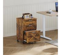 London Boutique 3-Drawer Lockable Mobile Wooden File Cabinet With 360 Casters (W)48Cm (D)40Cm (H)68Cm - Brown