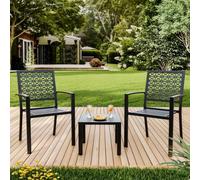 London Boutique 3 Pieces Patio Dining Furniture Set, 2 Pack Stackable Metal Garden Dining Chairs With Side Table, Black