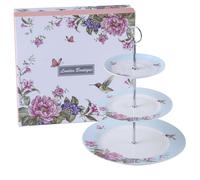 London Boutique 3 Tier Cake Stand Plates For Tea Pink Vintage Rose New Bone China in Blue | Size: 26.4L London Boutique Blue 26.4L