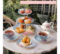 London Boutique 3 Tier Cake Stands Afternoon Tea Cake Plates New Bone China Vintage in Blue | Size: 26.4L London Boutique Blue 26.4L