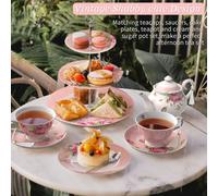 London Boutique 3 Tier Cake Stands Afternoon Tea Cake Stand Plates New Bone China Vintage Flora Gift for Her (Pink)