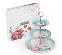 London Boutique 3 Tier Cake Stands Afternoon Tea Cake Stand Plates New Bone China Vintage Flora Gift for Her (Turquoise)