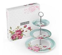 London Boutique 3 Tier Cake Stands Afternoon Tea Cake Stand Plates New Bone China Vintage Flora Gift For Her (Turquoise)