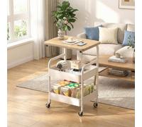 London Boutique 3 Tier Rolling Utility Cart, Wood Top Storage Trolley, Lockable Wheels, Kitchen Bathroom Office Organiser, White
