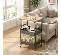 London Boutique 3 Tier Rolling Utility Cart, Wood Top Storage Trolley, Lockable Wheels, Kitchen Bathroom Office Organiser, Black