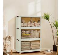 London Boutique 3-Tier Stackable Storage Bins, Plastic Storages Drawers With Wheels And Lids, 55Cm Tall Plastic Storage Organizer