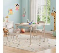 London Boutique 3PCS Kids Folding Table & Chair Set Dining Table &2 Upholstered Chairs in Beige London Boutique Beige