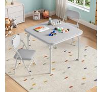 London Boutique 3PCS Kids Folding Table & Chair Set Dining Table &2 Upholstered Chairs in Grey London Boutique Grey