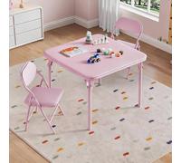 London Boutique 3PCS Kids Folding Table & Chair Set Dining Table &2 Upholstered Chairs in Pink London Boutique Pink