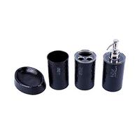 London Boutique 4 Pieces Bathroom Accessory Set Soap Dispenser Toothbrush Holder Tumbler Soap Dish White Black Brown (Black)