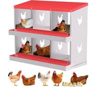London Boutique 6 Compartment Chicken Nesting Box, Galvanised Steel Poultry Nest Box, Roll Away Egg Tray, Wall Mount, Red