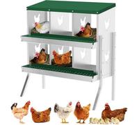 London Boutique 6 Compartment Chicken Nesting Box With Legs, Galvanised Steel Poultry Nest Box, Roll Away Egg Tray, Green