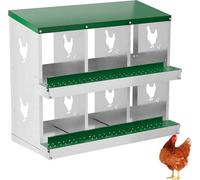 London Boutique 6 Compartment Chicken Nesting Box With Legs, Galvanised Steel Poultry Nest Box, Roll Away Egg Tray, Green