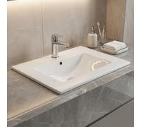 London Boutique 61 Cm White Ceramic Bathroom Basin, Rectangular Drop-In Vanity Sink, Single Tap Hole, Overflow