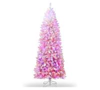 London Boutique 7.5 Ft Snow Flocked Pencil Christmas Tree Slim Xmas Tree - Pink Gradient
