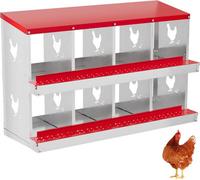 London Boutique 8 Compartment Chicken Nesting Box, Galvanised Steel Poultry Nest Box, Roll Away Egg Tray, Wall Mount, Red