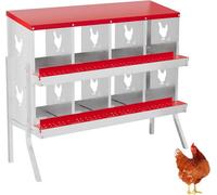 London Boutique 8 Compartment Chicken Nesting Box With Legs, Galvanised Steel Poultry Nest Box, Roll Away Egg Tray, Red