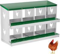 London Boutique 8 Compartment Chicken Nesting Box With Legs, Galvanised Steel Poultry Nest Box, Roll Away Egg Tray, Green