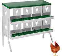 London Boutique 8 Compartment Chicken Nesting Box With Legs, Galvanised Steel Poultry Nest Box, Roll Away Egg Tray, Green
