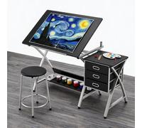 London Boutique Adjustable Drafting Table With Stool, 0-60 Tilting Drawing Desk, Art Workstation, Drawing Desk