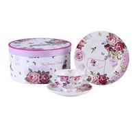 London Boutique Afternoon Tea Set 3 Coffee Tea cup and Saucer Dessert Plate Shabby Chic Vintage porcelain Gift Box (Bird Rose Butterfly)