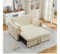 London Boutique Beige 2 Seater Pull Out Sofa Bed 124X95Cm, 3 In 1 Convertible Guest Bed, Usb-C Port,adjustable Backrest And Wheels