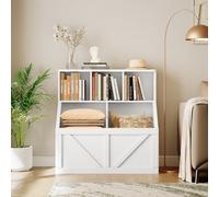 London Boutique Bookcase Toy Storage Organiser With 2 Tiers 3 Open Cubbies & 2 Storage Bins - White