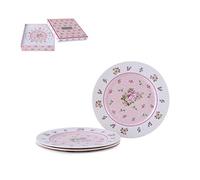 Cake Plate Set 4 Porcelain Fine China Wide Rimmed Shabby Chic (Rose Pink) London Boutique Rose One Size