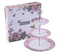 London Boutique Cake Stand afternoon tea stands 3 tier cake stand Vintage Bird Rose Butterfly New Bone China Serving Plate for Tea Party High tea Gift for Her (Pink)