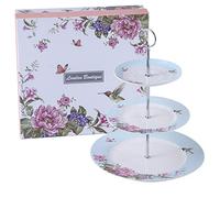 London Boutique Cake Stand afternoon tea stands 3 tier cake stand Vintage Bird Rose Butterfly New Bone China Serving Plate for Tea Party High tea Gift for Her (Blue)