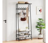 London Boutique Coat Rack Shoe Bench With 10 Hooks, Hall Trees Entryway Bench With Storage, Wood Look Accent Furniture For Bedroom