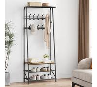 London Boutique Coat Rack Shoe Bench With 10 Hooks, Hall Trees Entryway Bench With Storage, Wood Look Accent Furniture For Bedroom