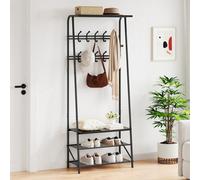 London Boutique Coat Rack Shoe Bench With 10 Hooks, Hall Trees Entryway Bench With Storage, Wood Look Accent Furniture For Bedroom