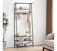 London Boutique Coat Rack Shoe Bench With 5 Hooks, Hall Trees Entryway Bench With Storage, Wood Look Accent Furniture For Bedroom