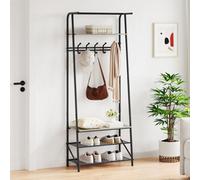 London Boutique Coat Rack Shoe Bench With 5 Hooks, Hall Trees Entryway Bench With Storage, Wood Look Accent Furniture For Bedroom
