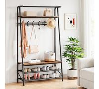 London Boutique Coat Rack Shoe Bench With 5 Hooks, Hall Trees Entryway Bench With Storage, Wood Look Accent Furniture For Bedroom