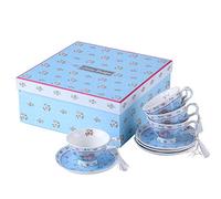 London Boutique Coffee Tea Cup and Saucer Set 4 Shabby Chic Vintage Porcelain Bird Butterfly Flora Gift Box 7.5OZ (Rose Blue)