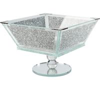 London Boutique Crystal Extra Large Fruit Bowl Centre Piece Storage Sparkle Crushed Diamond Filled Silver Metal Frame Square Shape 7.5 Inches Height