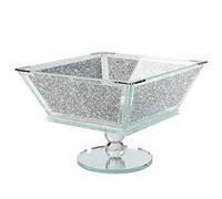 London Boutique Crystal Extra Large Fruit Bowl Centre Piece Storage Sparkle Crushed Diamond Filled Silver Metal Frame Square Shape 7.5 Inches Height