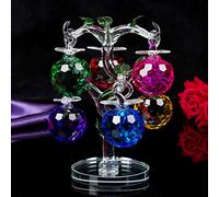 London Boutique Crystal Glass Ornaments Apple Tree 6 Crystal Clear Multi Coloured Apples Gift Present for Living Room Bedroom Office (Multi coloured)