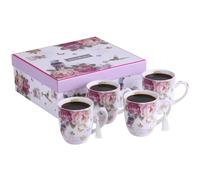 London Boutique Cups Mugs Set 4 Fine China Shabby Chic Vintage Retro Design in Gift Box 330ML (Bird Rose Butterfly)