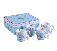 London Boutique Cups Mugs Set 4 Fine China Shabby Chic Vintage Retro Design in Gift Box 330ML (Rose Blue)