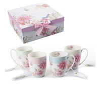 London Boutique Cups Mugs Set 4 Fine China Shabby Chic Vintage Retro Design In Gift Box 330Ml (Rose Pink)