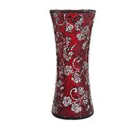 London Boutique Decorative Glittery Sparkled Mosaic Flower Vase gift present (Cylinder Red Rose)