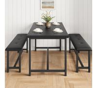 London Boutique Dining Table Set With 2 Benches, 3-Piece Space-Saving Kitchen & Dining Room Set 70D X 113W X 75H Cm, Metal Frame