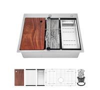London Boutique Drop-in Kitchen Basin Workstation Single Bowl